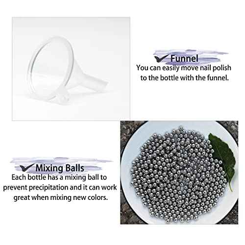 6PCS Empty Nail Polish Bottles with Funnel, Empty Fingernail Polish Bottles Glass Rectangle with Brush & Mixing Balls Black (5ML)