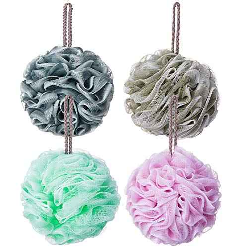 Loofah Bath Sponge Luffa Loofa Body Scrubber Soft Mesh Pouf Wash Puff Shower Puff Shower Ball Exfoliating Shower Sponge Pack of 4 (60g/pcs)