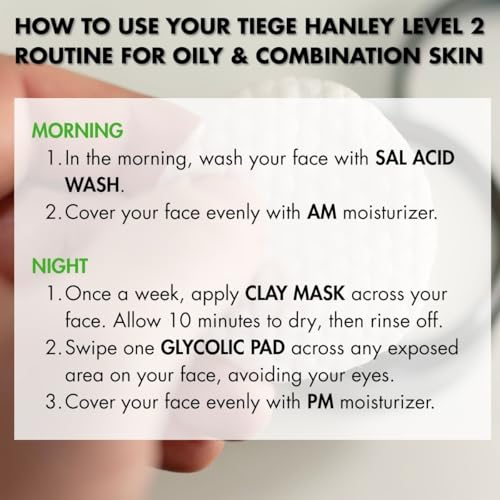 Tiege Hanley Skin Care Set for Men, Advanced Routine for Oily & Combination Skin, Level 2 System, Salicylic Acid Face Wash, Glycolic Pads, Two Moisturizers & Clay Mask, Men¡¯s Skin Care, 5 Piece Kit