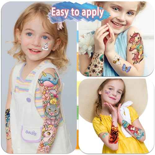 52 Pcs Temporary Tattoo for Kids Full Arm Castle Butterfly Cat Truck Dinosaur Rocket Planet Cute Animal Body Face Fake Arm Tattoos for Girls Boys Tiny Tattoo Stickers Birthday Gifts Party Supplies