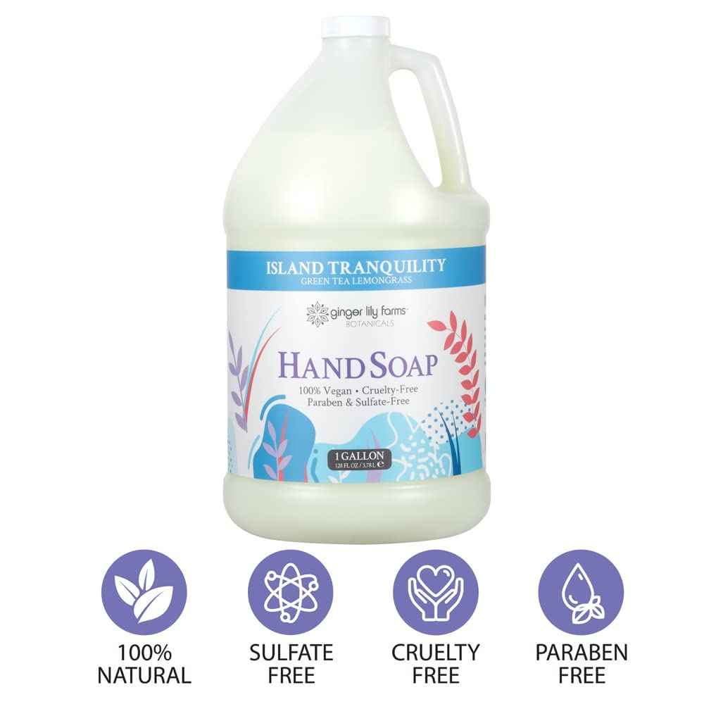 Ginger Lily Farms Botanicals All-Purpose Liquid Hand Soap Refill, Island Tranquility, 100% Vegan & Cruelty-Free, Green Tea Lemongrass Scent, 1 Gallon (Pack of 4)