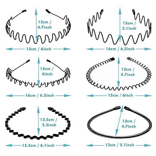 Metal Headbands for Men Fashion Headband for Women, Unisex Wavy Hair Bands Outdoor Sports Head Bands Simple Elastic Non-Slip Hair Accessories (6 Pack)