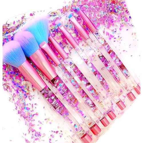 Unicorn Fan Makeup Brush Set,Crystal Sparkles Blue Blush Powder Fan Lip Eye Shadow Eyebrow Eye Blender Brush in Set