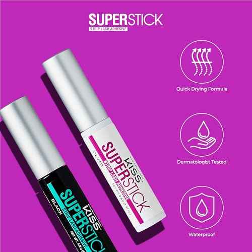KISS Super Stick 5-Day Extended Wear Strip Lash Adhesive, Quick Drying Lash Glue, Witch Hazel & Cactus Extract Infused, Brush Applicator, Net Wt. 4.8g (0.17 oz.), Clear