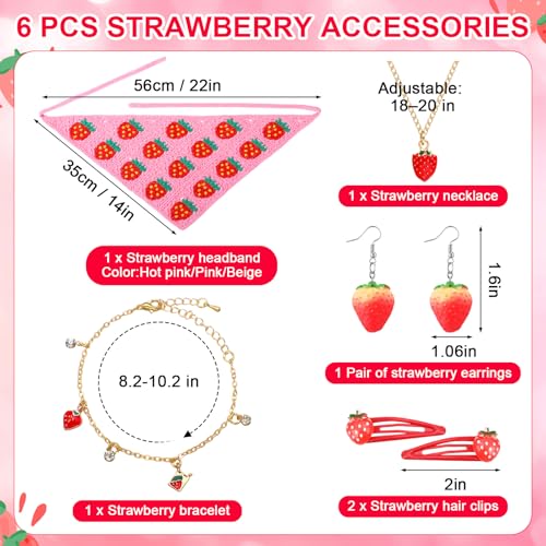 6 Pcs Strawberry Accessories Set Strawberry Crochet Hair Bandana Necklace Earrings Bracelet Hair Clips for Gifts
