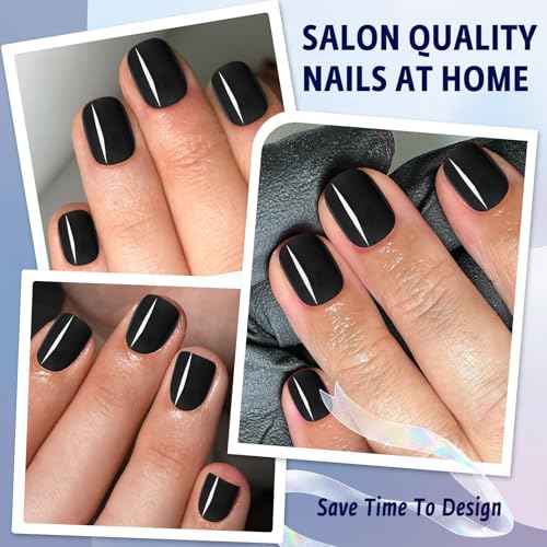 120Pcs Short Press on Nails Square Round Fake Nails, Glossy Black Acrylic Nails Press ons Full Cover False Nails for Women Girls