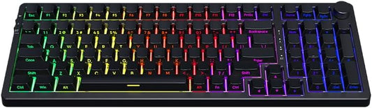 AK980 97Keys Tri-Mode Full Mechanical Keyboard, Gasket-Mounted, Hot-Swappable, 1.14” TFT Smart Display, Bluetooth 5.1/2.4G Wireless/Wired, PBT Keycaps RGB Backlit (Purple, Gift Linear Switch)