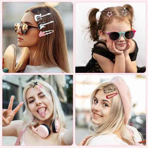 30 Pcs Y2K Hair Clips Set for Girls Women Kawaii Star, Retro Cross Guitar Leopard Print Non-Slip Barrettes Cute 2000s Hair Accessories for Kids