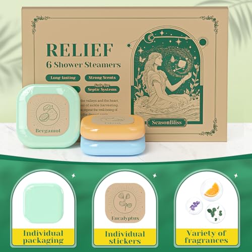Shower Steamers, 6 Pack Set Shower Bombs Tablets in Presents Box for Women with 6 Fragrances with Shea Butter for Self-Care & Relaxation, Mother's Day, Christmas & Birthday Present