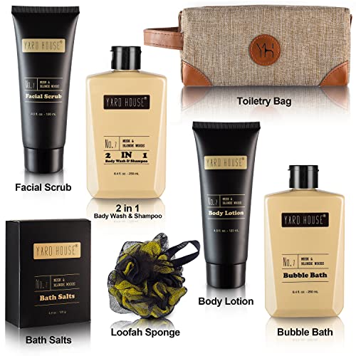 Mens Bath and Body Gift Set - Musk and Blonde Woods - Luxury Christmas, Birthday, Fathers Day Gifts From Daughter, Wife, Son For Dad, Husband - Relaxing Spa Kit for Him in Toiletry Bag