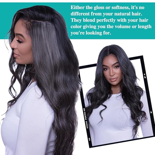 Seamless Clip In Hair Extensions Real Human Hair Invisible PU Skin Weft Body Wave Clip Ins 100% Unprocessed Brazilian Remy Human Hair Extensions 7pcs with 16Clips 110g£¨Natural Black,22 inch£©