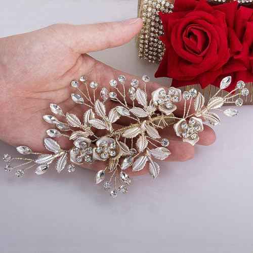 Bridal Hair Accessories Wedding Hair Clip for Brides, Handmade Rhinestone Hair Vine Wedding Head Pieces for Women and Bridesmaids Flower Girls