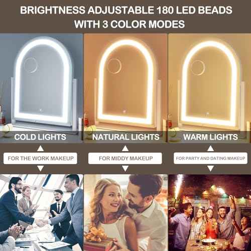 Lighted Makeup Mirror, Hollywood Vanity Mirror with Lights, Three Color Lighting Modes, LED Mirror, Smart Touch Control, 360¡ÆRotation (15.2in. Curved)