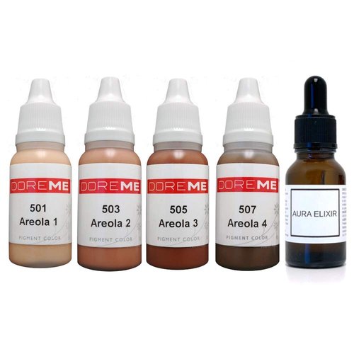 Doreme Permanent Makeup Areola Pigment Set Kit Skin Tone Nipple Breast Ink Color Cosmetic Microblading Micropigmentation Aura Elixir Sets, Areola Set