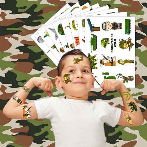 96PCS Camo Temporary Tattoos for Kids - Army Themed Birthday Party Favors, Cute Stickers for Boys & Girls, Fun Gifts, Classroom Prizes, Christmas Party Decorations