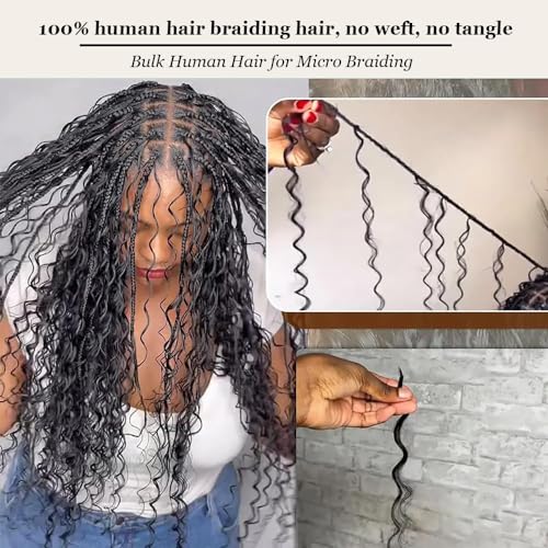 28 Inch Human Braiding Hair for Boho Braids Human Hair 100g 2 Bundles Deep Wave Bulk Human Hair for Braiding No Weft Curly Braiding Hair Bulk Hair Extensions Real Human Hair Natural Color