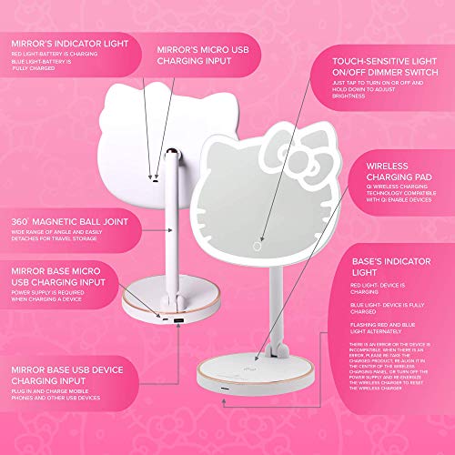 Impressions Vanity Hello Kitty Tabletop Mount LED Rechargeable Makeup Mirror with 360 Degree Rotation, Touch Sensor Desk Mirror with Light Strip and Adjustable Brightness