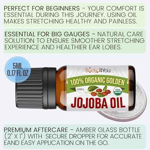 BodyJ4You 100% USDA Organic Jojoba Oil Piercing Aftercare - Stretched Ear Gauges Tragus Nose Septum Lip Navel - Natural Recovery Skin Moisturizer - Pure Unrefined Wax - 0.17 Fl Oz
