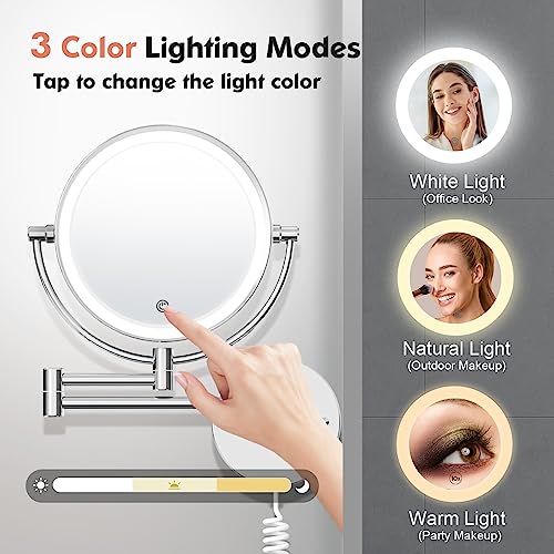 FASCINATE Upgraded Wall Mounted Makeup Mirror with Lights, Super Large Double Sided 1X/10X Magnifying Mirror for Bathroom, 360¡Æ Swivel Extendable Plug Touch Sensor Vanity Mirror