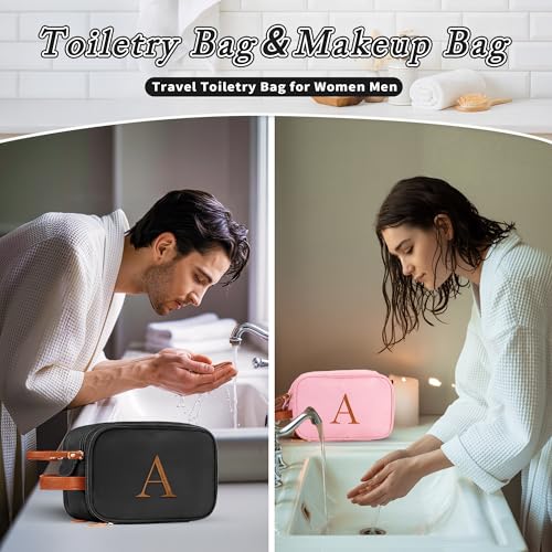 YOOLIFE Travel Toiletry Bag - Toiletry Bag for Men Women | Personalized Gifts for Women Me, Travel Essentials Toiletries Water Resistant Dopp Kit Letter A Black