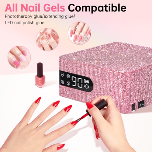 Cordless UV Nail Lamp for Gel Nail Polish 96W, Rechargeable LED Nail Light Professional Nail Dryer with 4 Timer Setting, Touch Control & Auto Sensor, Fast Curing lamp for Salon & Home