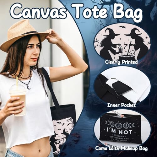 7 Pcs Witchy Gifts for Women Gothic Ouija Blanket Astrology Witch Canvas Tote Bag Makeup Bag Glass Cup Necklace Witchy Stuff Spooky Favors Gothic Gifts for Women