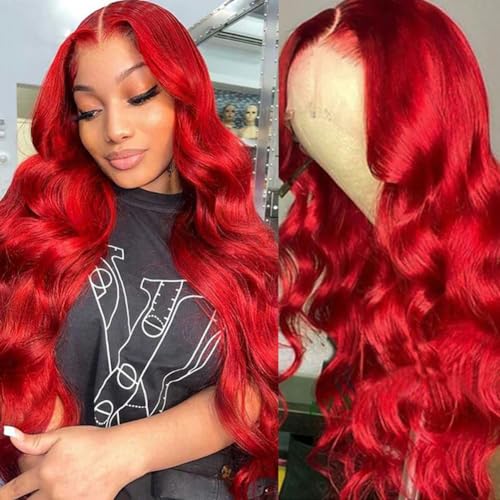 Ice Pear 26 Inch Red Hair Wig Pre Plucked 13x6 Body Wave Wigs Human Hair, 200% Density 13x6 Colored Wigs for Women,Red Glueless Wig Bleached Knots with Baby Hair