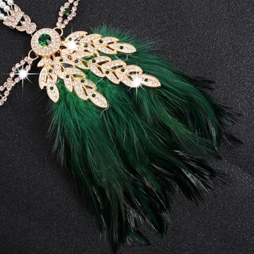 Tongcloud 1920s Flapper Feather Headband Roaring 20s Gatsby Headpiece Women's 1920s Headband Flapper Feather Headpiece