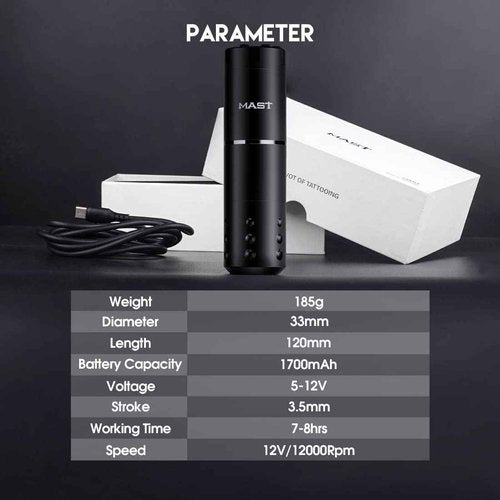 Mast Tattoo Gun Kit, Wireless Complete Tattoo Kit Cord/Cordless Tattoo Machine 20Pcs Cartridge Needles Tattoo Ink for Beginner