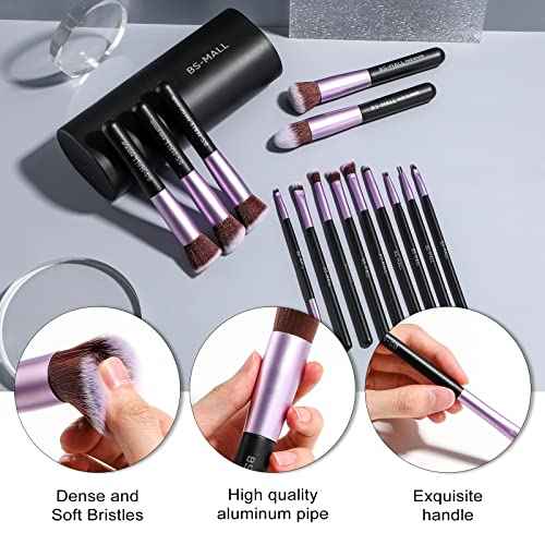 BS-MALL Makeup Brushes Premium Synthetic Foundation Powder Concealers Eye Shadows 14 Pcs Purple for Makeup Beginner or Professional with Travel Case