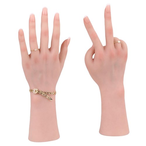 BodhiTCM Realistic Life Size Silicone Female Hand Mannequin for Jewelry Display Nail Art Practice Photography Flexible Fingers Durable Lifelike Fake Hand Model (Pair Hand Without Skeleton, Brown)