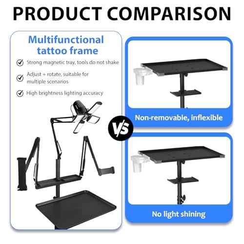 Salon Multifunctional Dual Stands Tattoo Workstation with LED Tattoo Light& Wheels with Universal Wheels Tattoo Equipment for Tattoo Beauty and Hair Salon Studio
