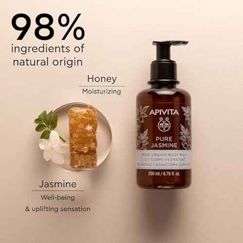 Apivita Pure Jasmine Body Milk | Moisturizes & Soothes with Jasmine, Honey & Essential Oils, 200 mL/ 6.67 oz