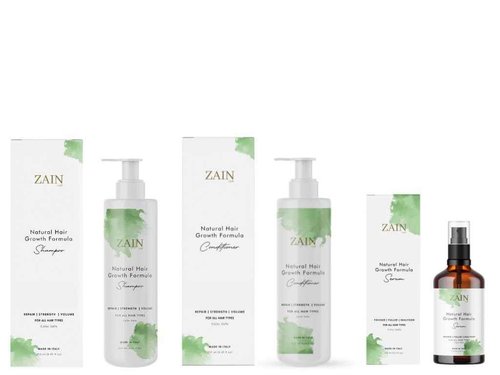 ZAIN1 Natural Hair growth set of shampoo, conditioner and hair serum with Snail Mucin, Biotin, Niacinamide, castor oil, caffeine, jojoba oil, vitamin e, Chamomile, rosemary, Hyaluronic acid.