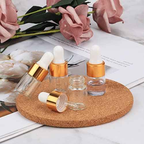Wresty 2ml(5/8 Dram) Small Mini 15 Pcs Clear Glass Dropper Bottles Essential Oil Vials Travel Refillable DIY Cosmetic Sample Container Liquid Perfume Eye Droppers Bottle (gold cap)