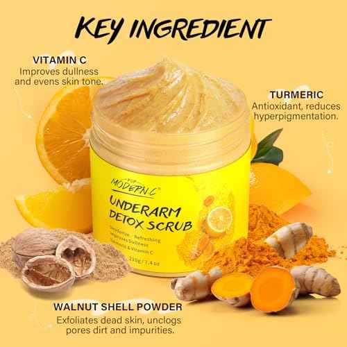Underarm Detox Scrub with Turmeric Vitamin C Dark Spot Armpit Remover Body Deodorant Even Skin Tone Exfoliating Body Scrub for Women and Men Pigmentation Removal Exfoliator also for Whole Body