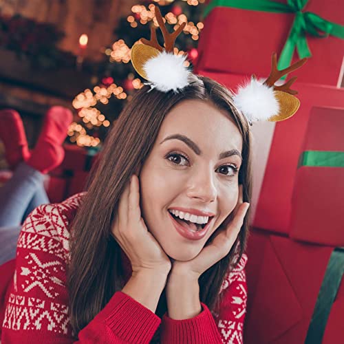 TailaiMei Christmas Hair Clip, 2 Pairs Cute Reindeer Antlers Ears Hair Accessory with Plush Ball, Christmas Hair Pins for Women Girls Kids and Party Favors