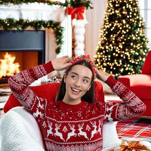 2 Pcs Christmas knotted Headbands for Women Girls Red Green Pearl Rhinestone Headband with Jewel Crystal Winter Christmas Holiday Gifts for Women