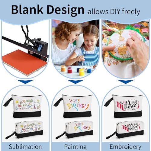 20 Pcs Canvas Makeup Bag with Bottom, 12oz Cotton Cosmetic Bag Set Bulk Multi-Purpose DIY Heat Transfer Makeup Bags with Black Zipper for Bridesmaid Makeup Bag Travel Toiletry Pouch Storage, Halloween