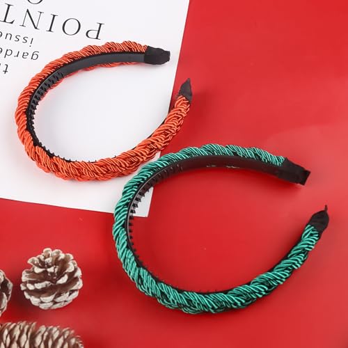 2pcs Christmas Headbands for Women Bright Silk Braided Headbands Green Red Braided Hair Band