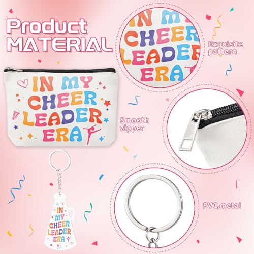 5Pcs Cheerleader Gifts Set for Women Including 12oz Cheer Tumbler, Makeup Bags, 5 Cheerleading Bracelet, Stickers, Keychain for Cheer Team & Lovers