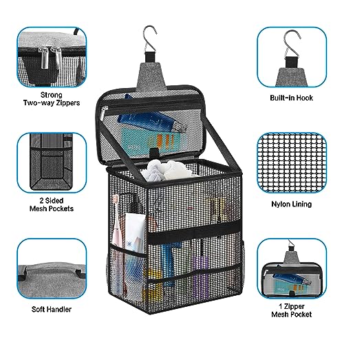 Boczif Shower Bag Mesh Caddy, Toiletry Bags for Travel, Bathroom, Gym, Camp Women Men, Shower Organizer Tote Bag for College Dorm Students Girls Boys, Portable Quick Dry and with Metal Hook