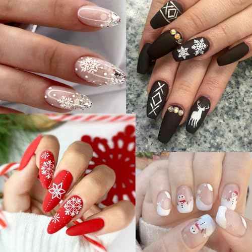 30 Sheets Winter/Christmas Nail Stickers, White Snowman Santa Elk Designs - DIY Nail Art Decals
