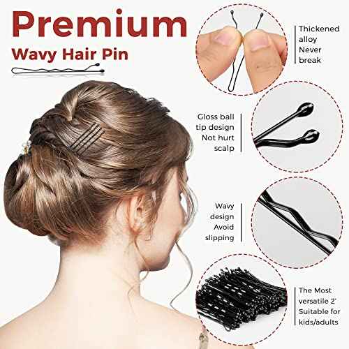 300 Pcs Bobby Pins Black, Hair Pins for Women Girls and Kids, Invisible Wave Hair clips Bulk with Storage box, Pain-Free Hairpins£¨2 Inch Black£©