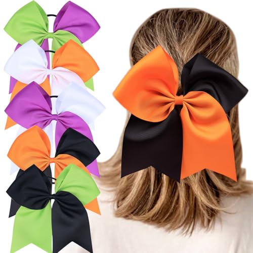 Halloween Hair Bow for Women Girls,7 Inch Large Cheer Bows Ponytail Holder Ribbon Elastic Cheerleading Hair Tie Ponytail Holder Hair Ropes Hair Accessories (Purple Green)