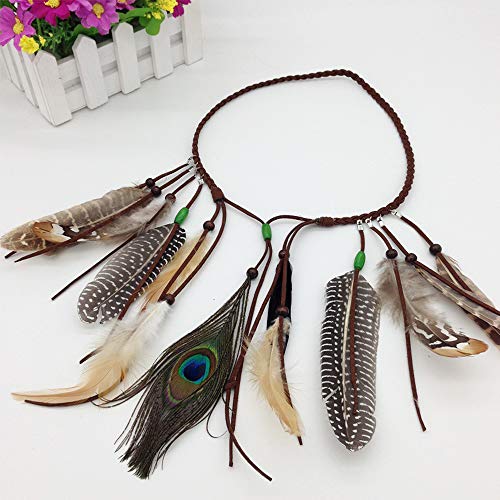 Feather Boho Hippie Indian Headband Tassel Headdress Headwear Headpiece Women Girls Kids Crown Hair Bands Party Decoration Cosplay Costume Handmade Hair Accessories Mixed