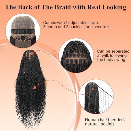 Brinbea Knotless Boho Braided Wigs 13x8'' HD Lace Front Braided Wigs for Women Box Braid Wig with Baby Hair Black Long Premium Synthetic Braided Lace Front Wigs 36 Inch