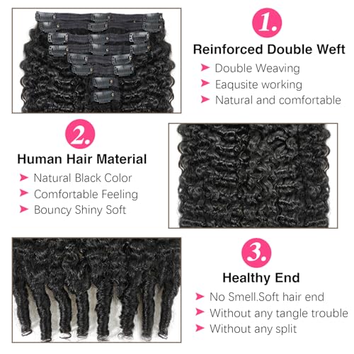 Burmese Curly Clip in Hair Extensions #1B Natural Black Color Curly Clip ins For Women Brazilian Virgin Clip on Hair(22inch,#1B)