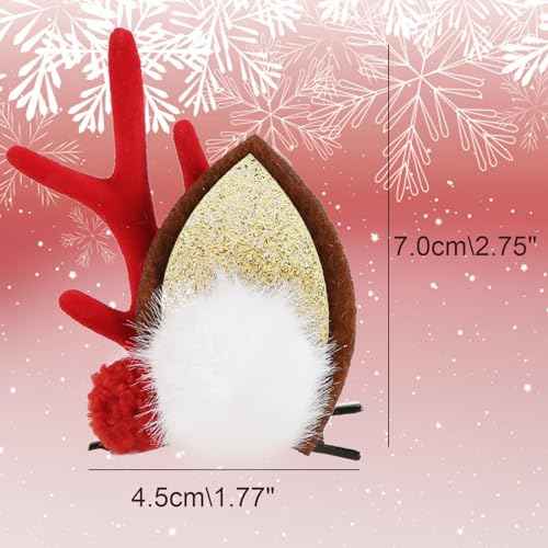 Boobeen Christmas Hair Clip - 2 Pairs Cute Reindeer Antlers Ears Accessory Headdress Hairpin for Party (10-13)