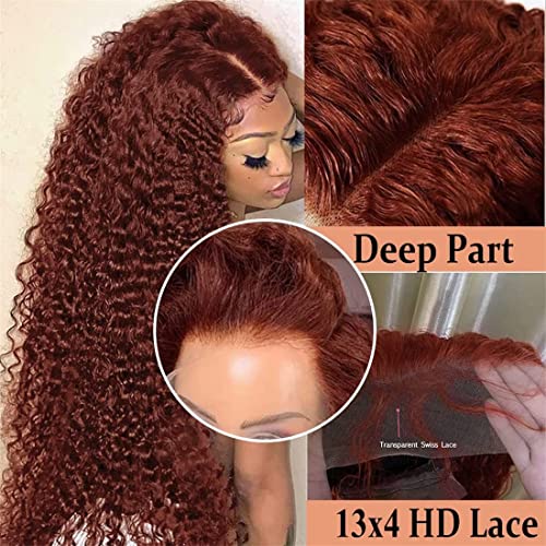 Siyun Show 13x4 Reddish Brown Deep Wave Lace Front Wigs Human Hair Wigs for Black Women 26 Inch Copper Red Deep Wave Lace Frontal Wig Pre Plucked 180% Density Auburn Wig With Baby Hair